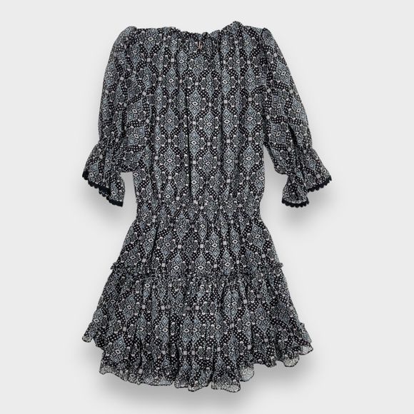 MISA Los Angeles Printed Split-Neck Blouson Tiered Ruffle Mini Dress Size Small - Picture 10 of 15